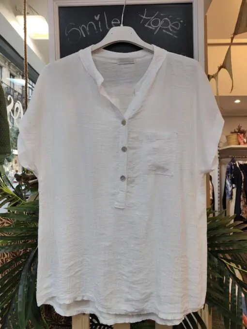 blusa blanca efecto lino
