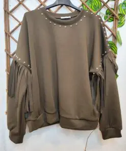 sudadera flecos y bolas marrón