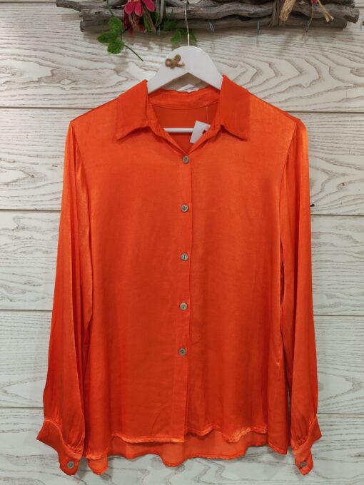 Camisa de punto seda en color naranja primavera verano en caprichosa