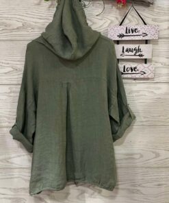 Chaqueta de LINO verde capucha