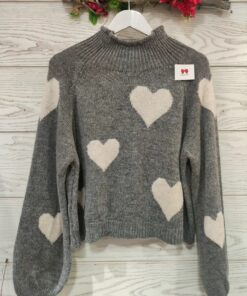 jersey love en gris. Jersey corte oversize con cuello chimenea y mangas tipo globo. Un básico amorosamente bonito.