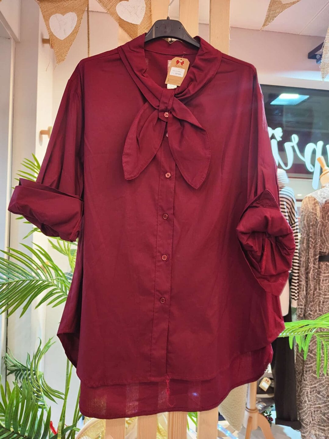 CAMISA DE MUJER COLOR BURDEOS | LAZO EN EL CUELLO