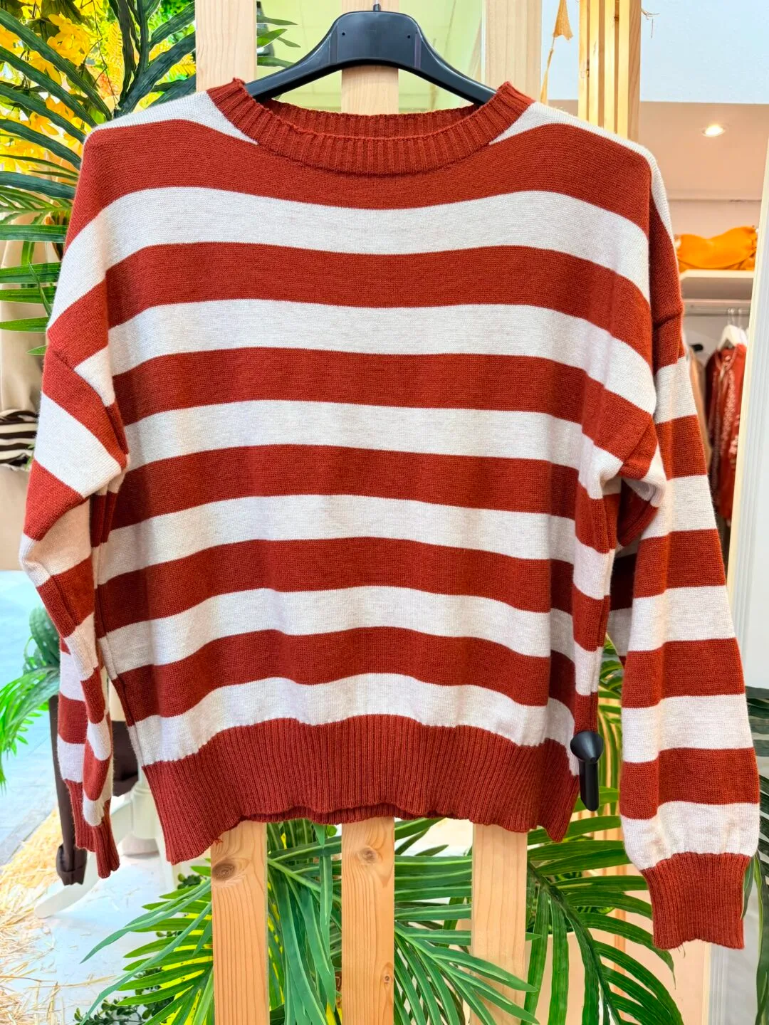Jersey punto rayas horizontales - Teja