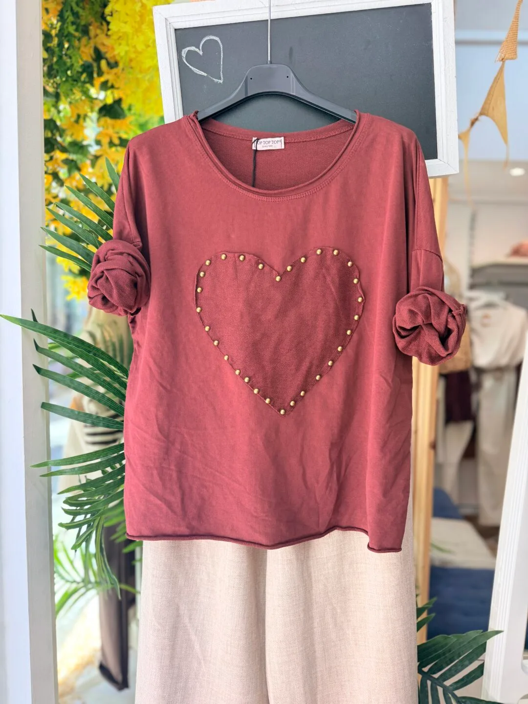 Sudadera Corazón tachuela - Teja