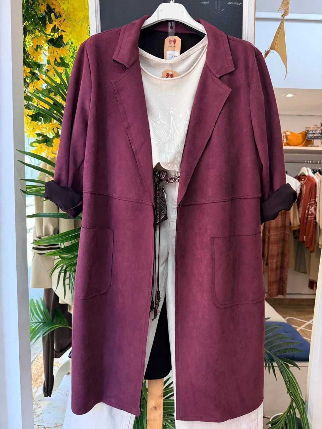Chaqueta larga o gabardina de antelina
